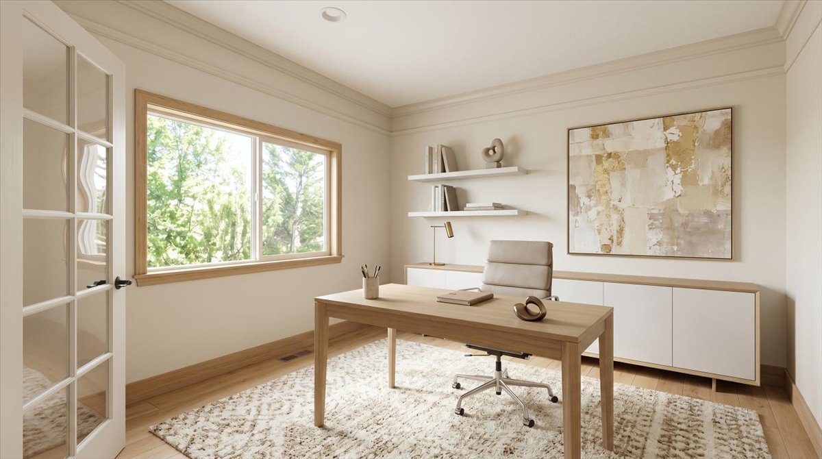 Office featuring crown molding and light wood-type flooring