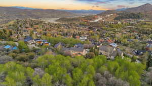 Aerial view of residential area with a mountainous background