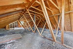 Unfinished attic, additional storage options.