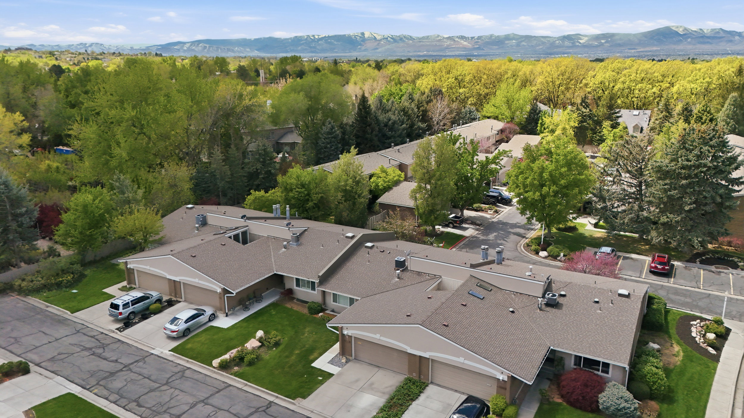 Aerial view of a mountain backdrop