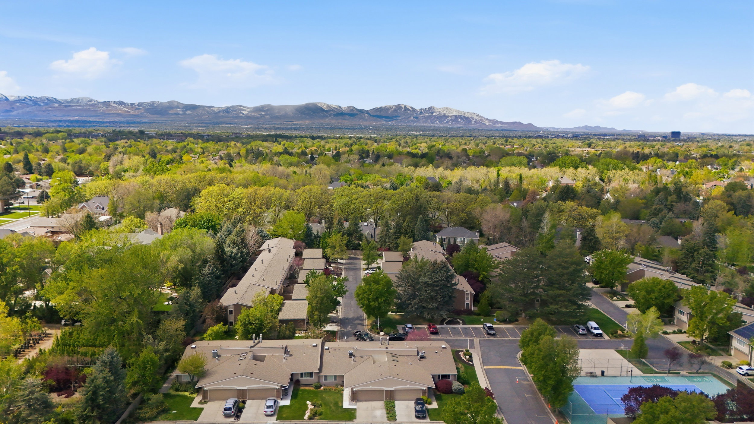 Aerial view of a mountain backdrop
