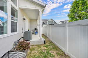 Fenced yard with a patio