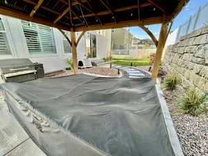View of patio with a gazebo