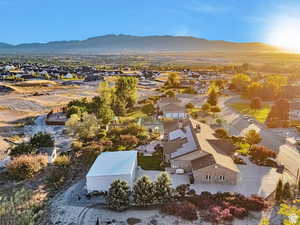 Aerial perspective of suburban area with mountains