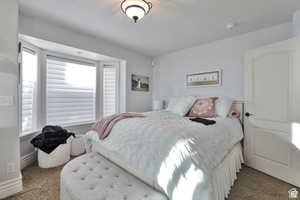 Bedroom with a textured ceiling