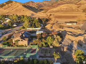 Bird's eye view of a mountainous background