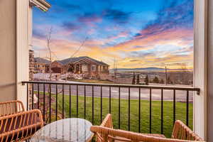 View of balcony at dusk