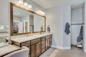 Bathroom with ensuite bath and double vanity
