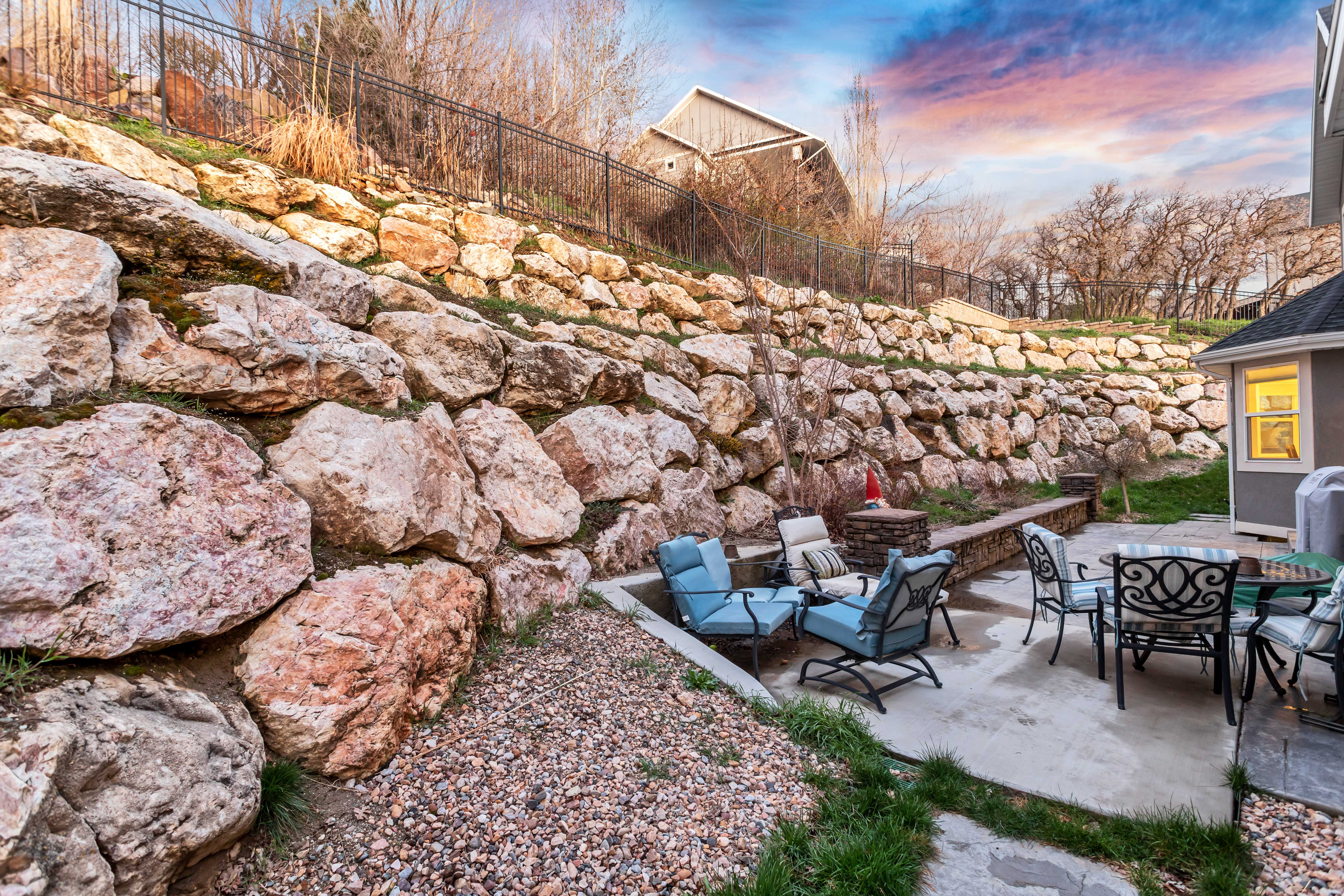 View of yard with a patio and outdoor dining area