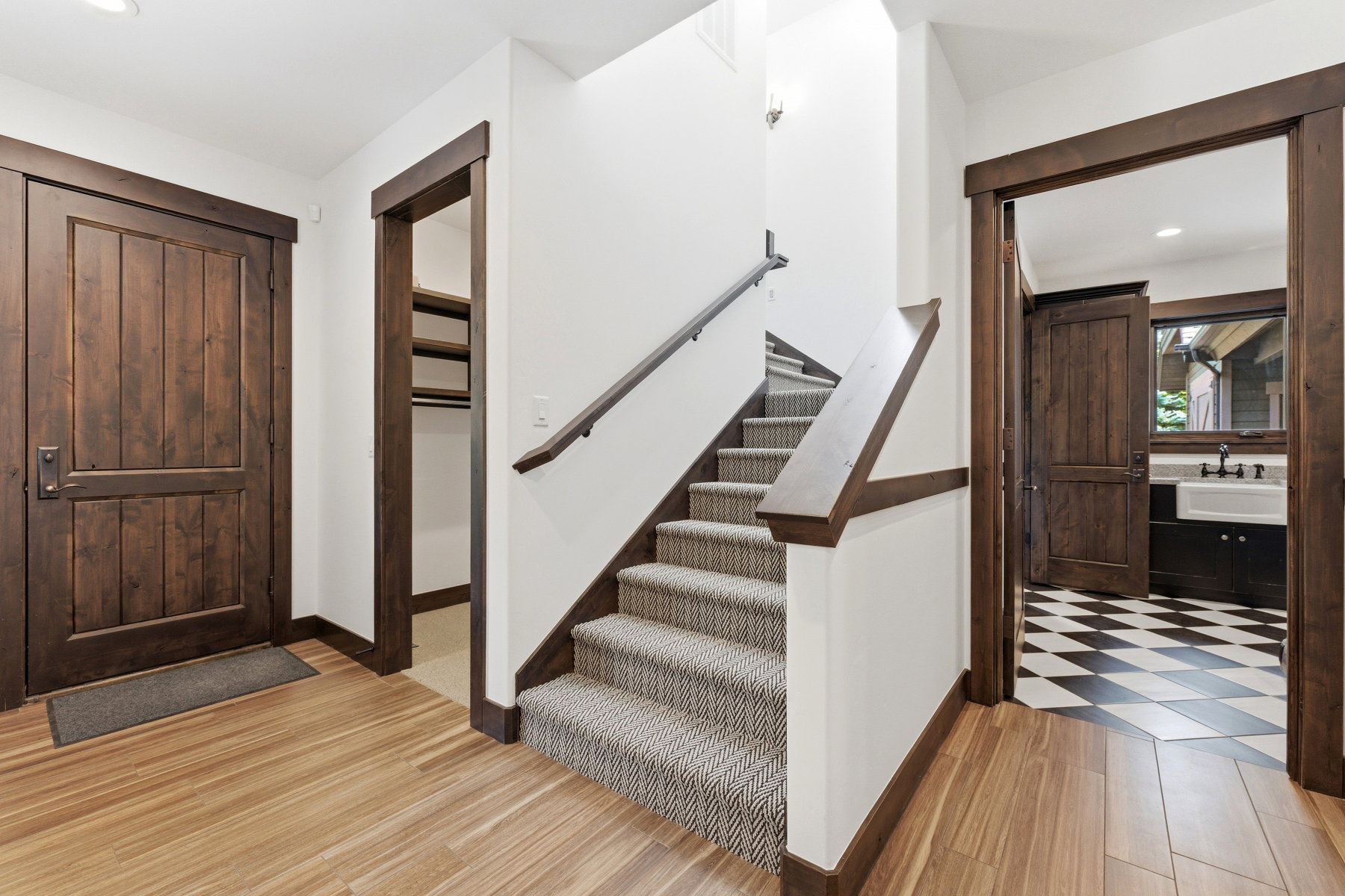 Entrance foyer featuring recessed lighting and light wood finished floors
