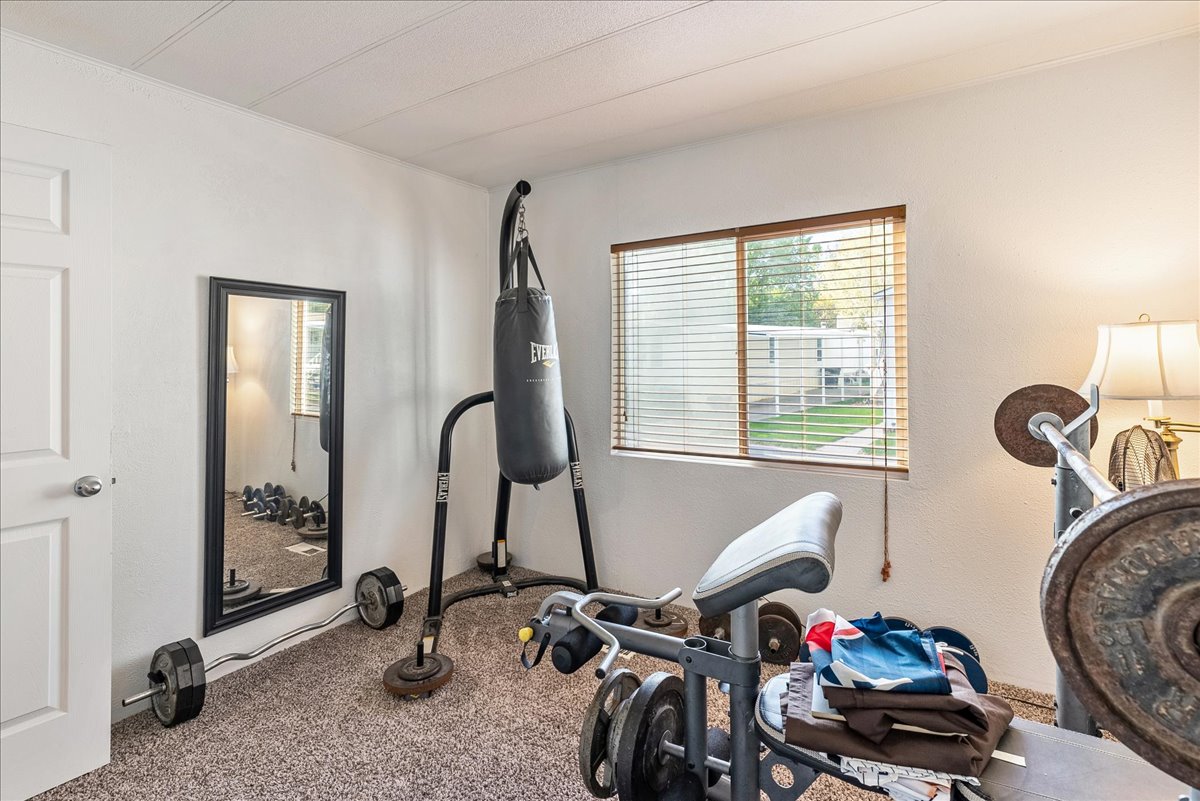 Workout area with carpet floors
