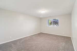 Carpeted empty room with baseboards
