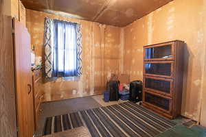 Spare room with dark colored carpet