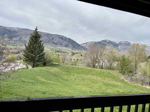 View of mountain background from deck