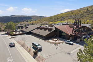 Drone / aerial view of a mountainous background