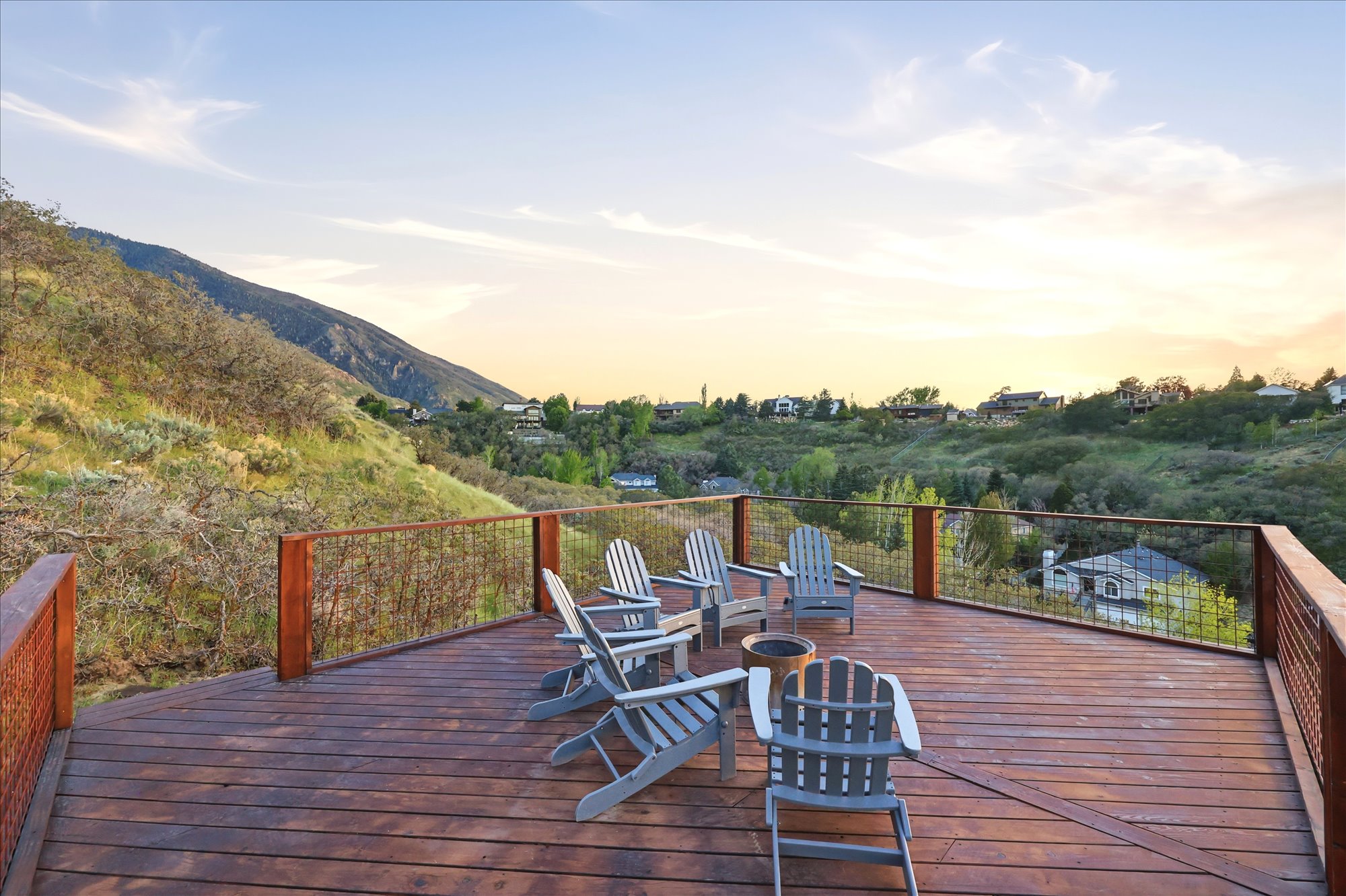 View of deck at dusk