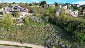 Aerial perspective of suburban area featuring a tree filled landscape