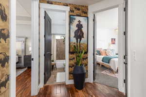 Hallway with dark wood-style floors