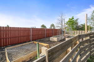 Raised garden beds with defined planting areas, perfect for a variety of gardening options.