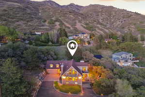 Bird's eye view of a mountainous background