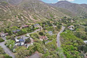 Aerial perspective of suburban area with mountains