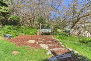 View of yard featuring view of wooded area
