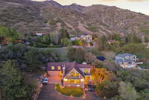 Aerial view at dusk of a mountain view