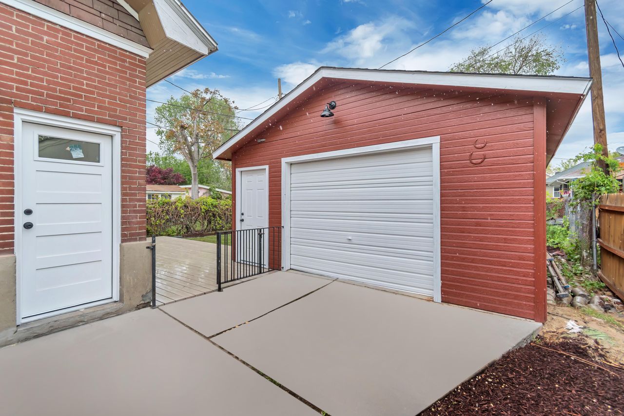 View of detached garage