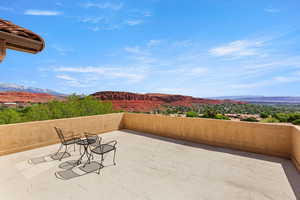 View of patio / terrace with a mountain view