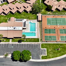 Bird's eye view of a pool area