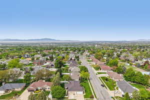Aerial perspective of suburban area featuring mountains