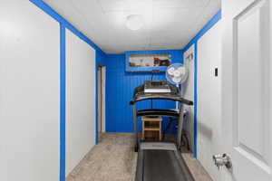 Exercise area with light carpet