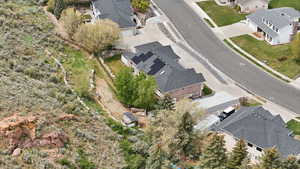 Aerial overview of property's location with nearby suburban area