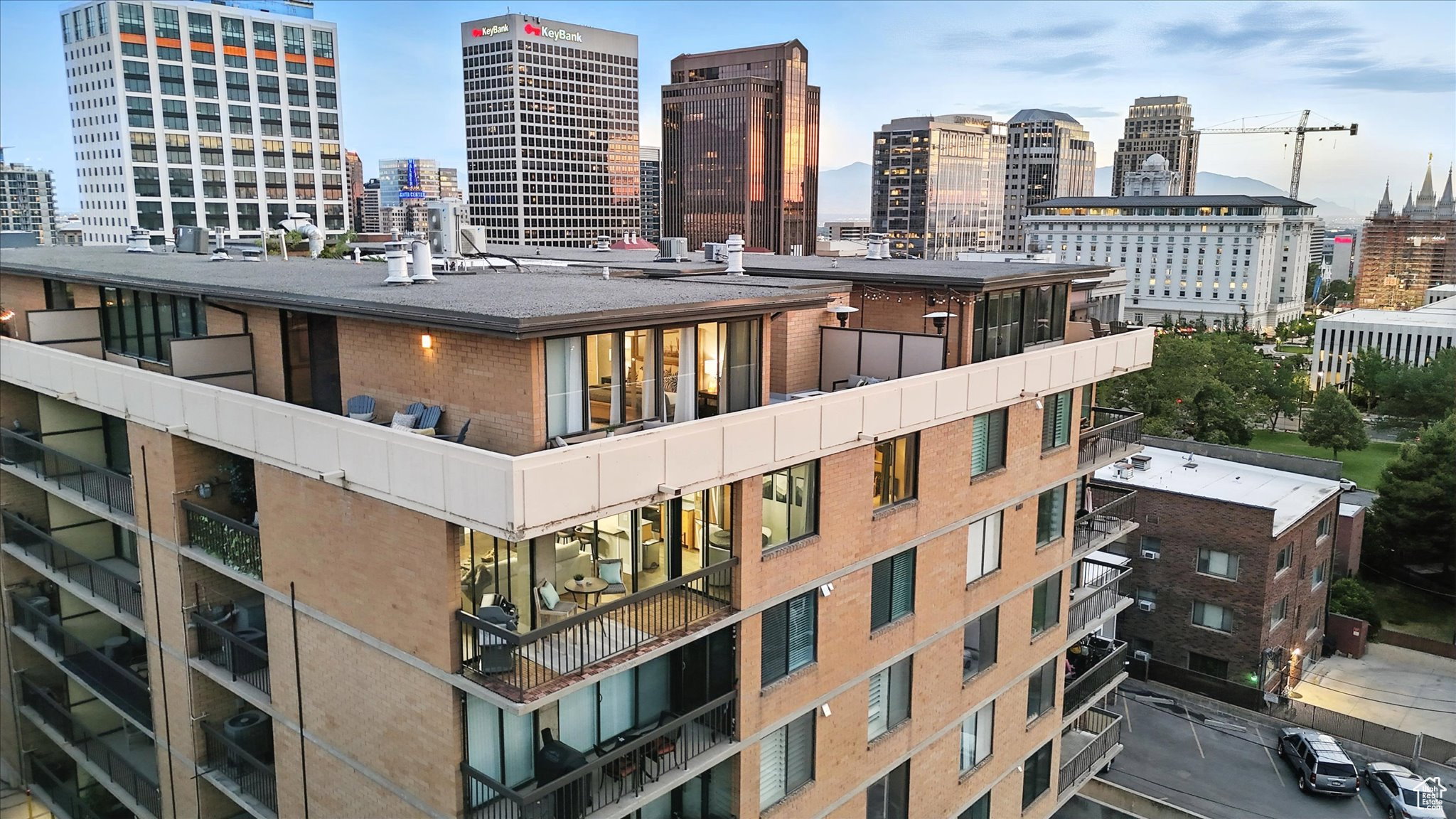 View of private roof top deck with skyline view