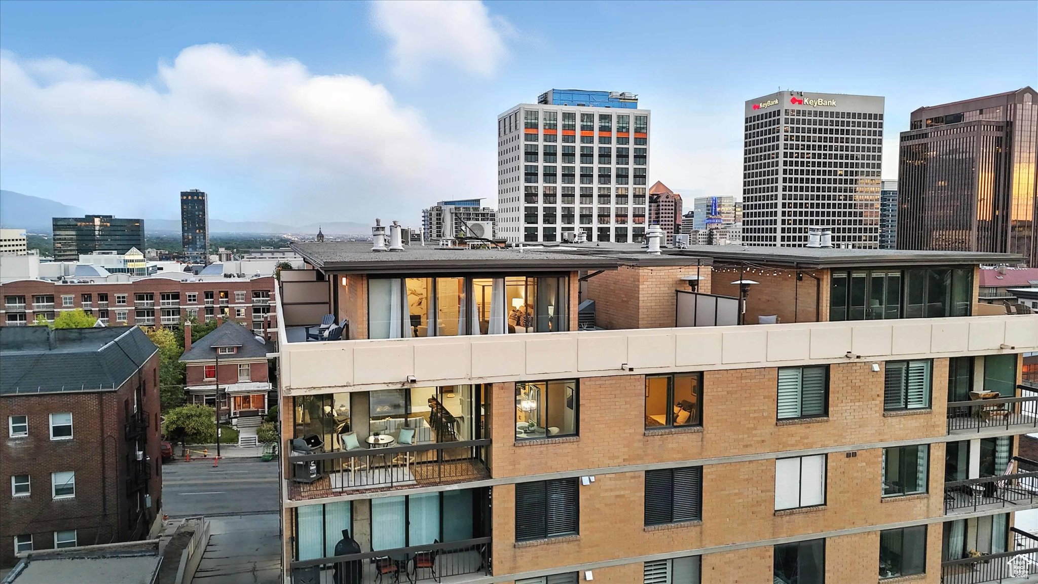 View of private roof top deck with skyline view