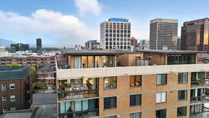 View of roof top deck with skyline view
