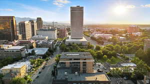 City view featuring the sun starting to set