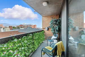 Balcony with a mountain view