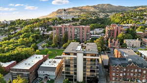 Drone / aerial view of mountains overlooking the Capitol Building