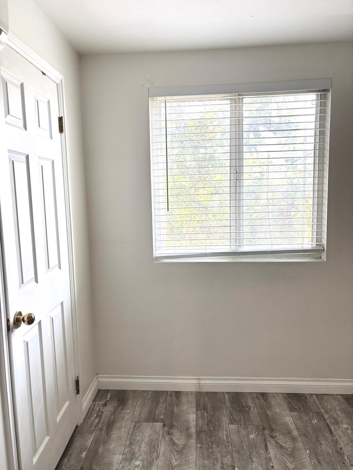 Empty room with baseboards and dark wood-style flooring