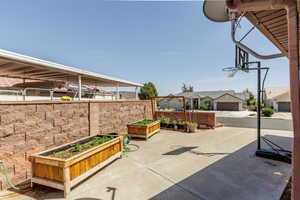 View of patio / terrace with a vegetable garden and a residential view
