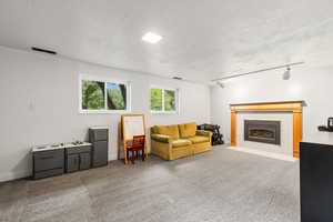 Basement family room with fireplace