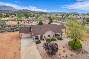 Drone / aerial view of a mountain backdrop