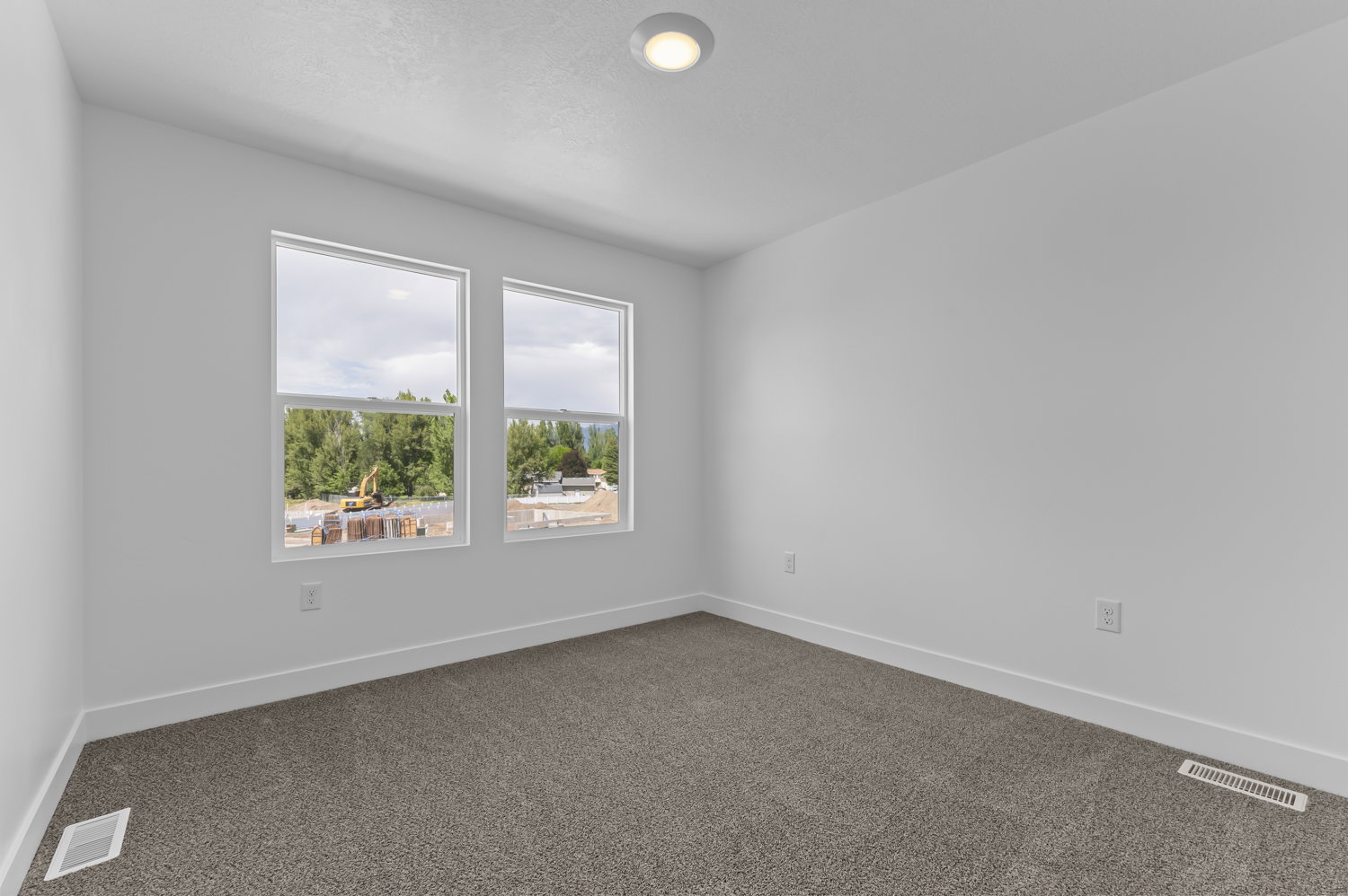 Carpeted room with white walls and trim