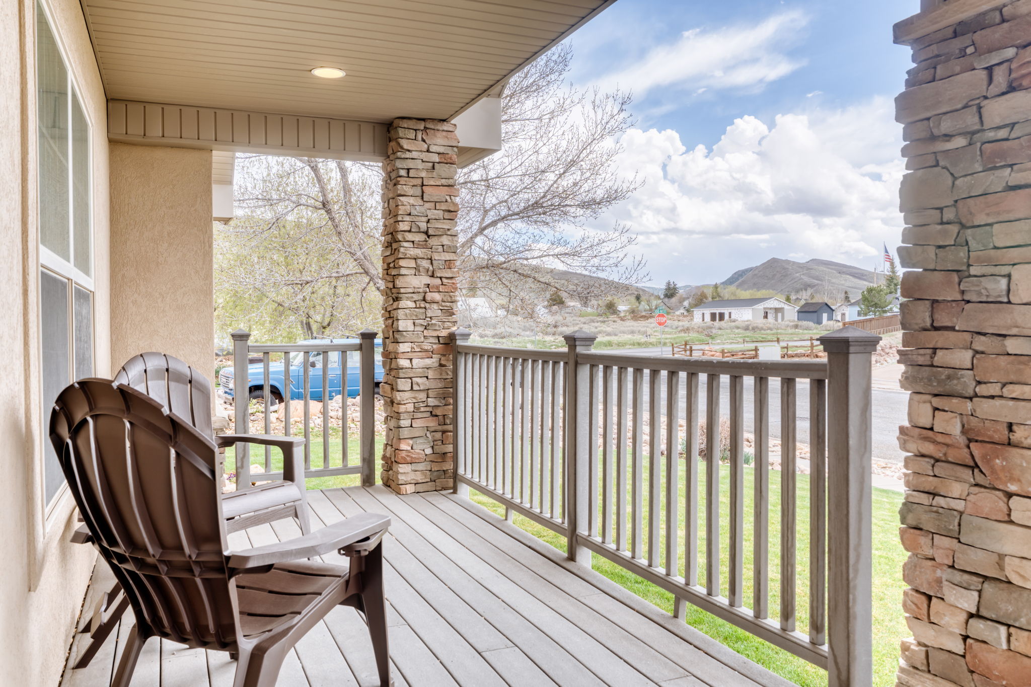 Balcony with a mountain view