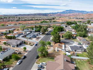 Aerial perspective of suburban area featuring mountains
