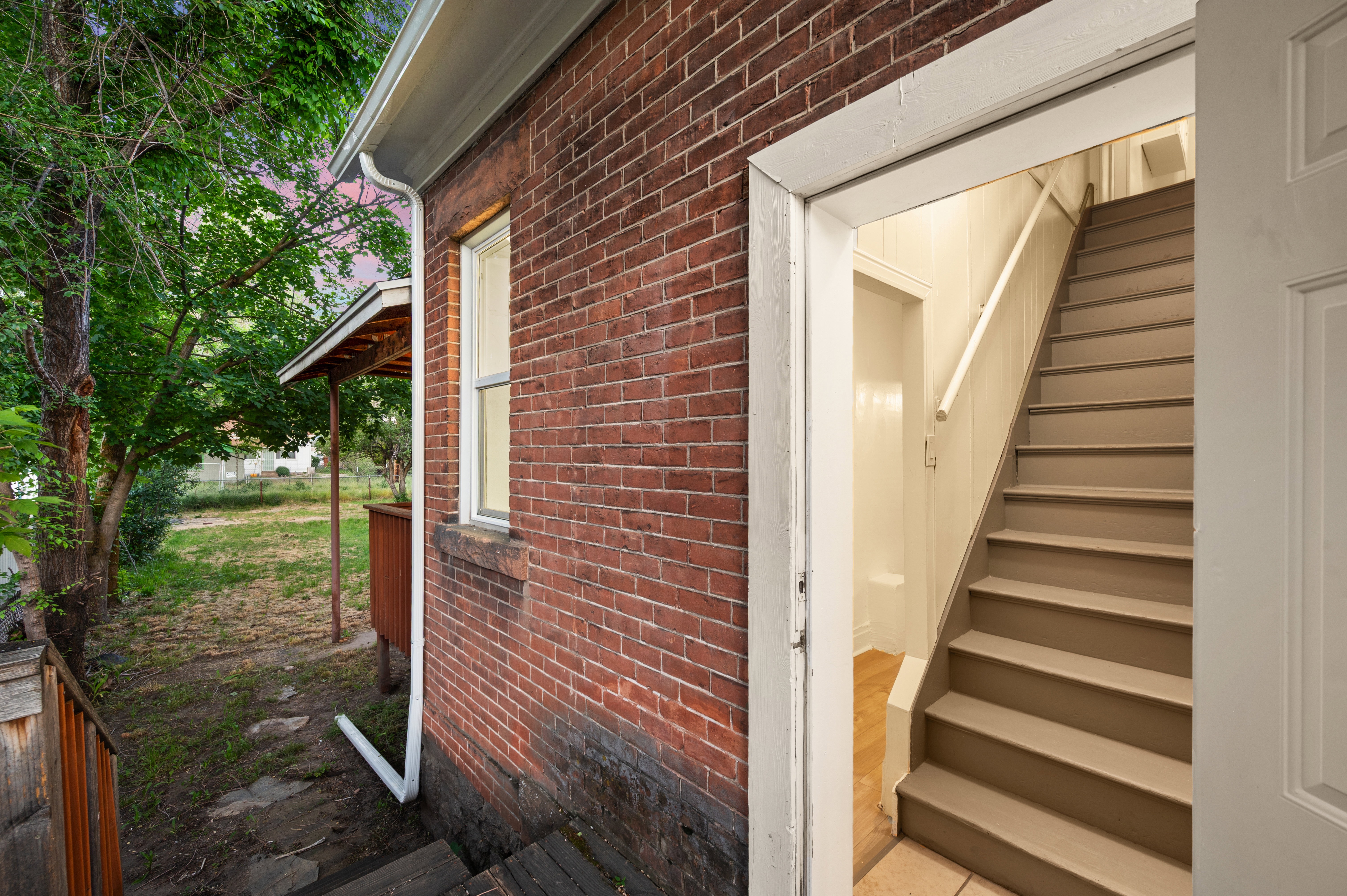 Brick exterior with white trim