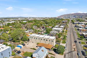 Drone / aerial view of a mountainous background