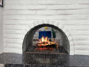 Detailed view of a brick fireplace