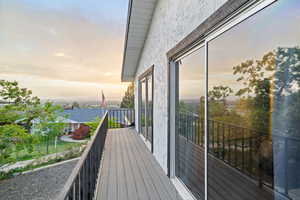 View of balcony at dusk